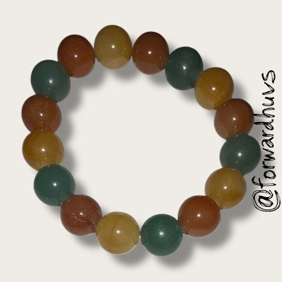 Multicolor Jade Stretch Bead Bracelet – Green, Yellow, Orange - Picture 7 of 8